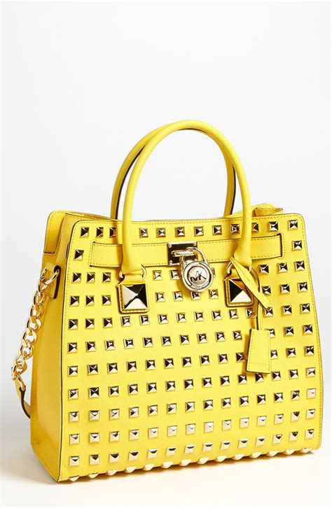 michael kors studded hamilton bag yellow|Michael Kors Hamilton studded bag.